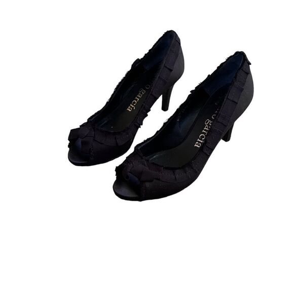 Pedro Garcia Noemi Black Satin Heels 6.5 NEW with box - Picture 4 of 13